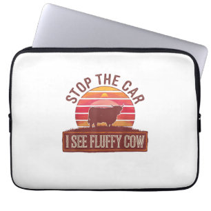 Stop The Car I See Fluffy Cow Retro Highland Lover Laptop Sleeve