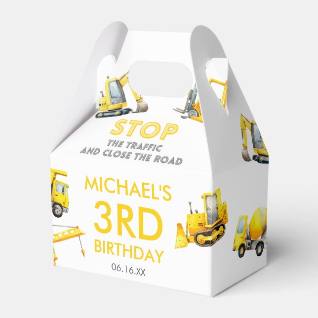 Stop The Traffic Construction Trucks Birthday Favor Box (Front Side)