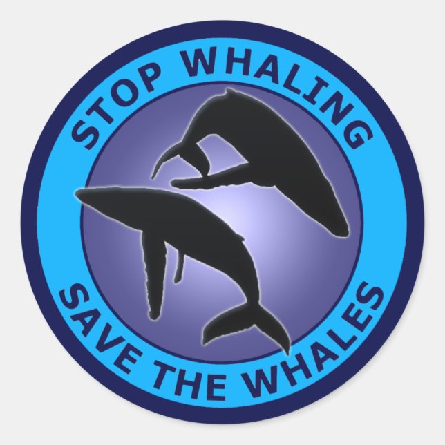 STOP THE WHALING SAVE THE WHALES CLASSIC ROUND STICKER (Front)