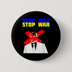 Stop War Anti Putin Face Ukrainian Flag 2 Inch Round Button
