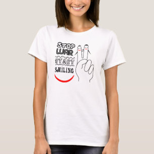 Stop War Big Smile Two Finger Peace Symbol T-Shirt