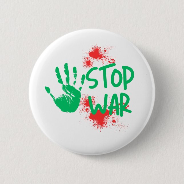 Stop War – Bold Handprint Anti-War Graphic Design 2 Inch Round Button (Front)
