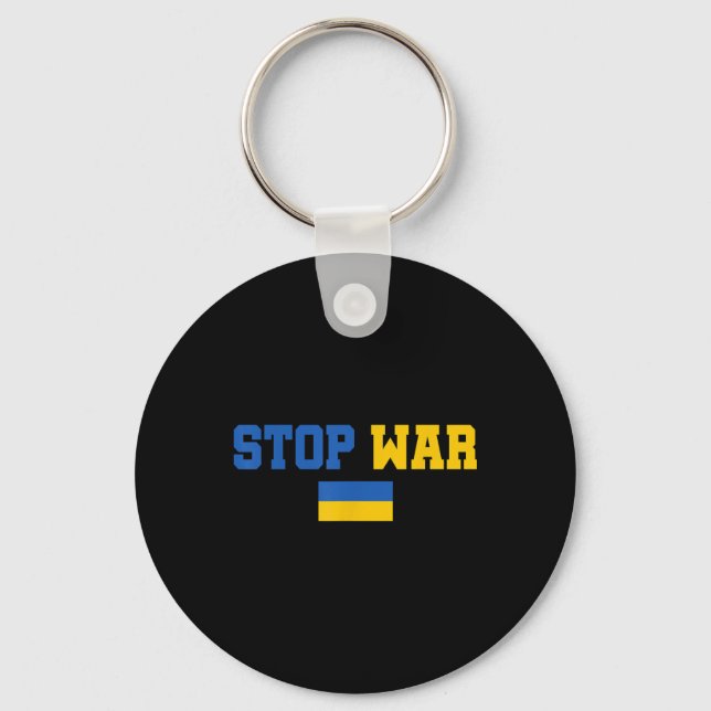 Stop War I Stand With Ukraine Flag Support Ukraine Keychain (Front)