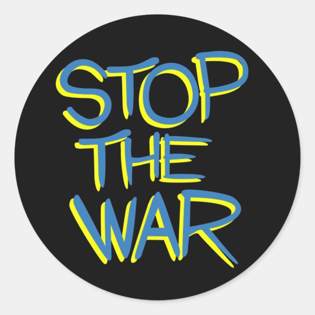 stop war peace symbol ukraine flag text message classic round sticker (Front)