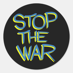 stop war peace symbol ukraine flag text message classic round sticker