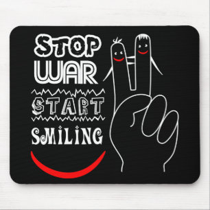 Stop War Start Smiling Peace Sign Funny Drawing Mouse Pad