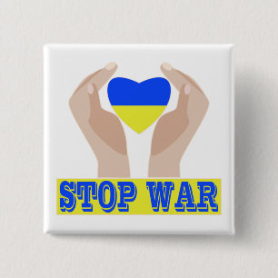 Stop war Ukrainian flag heart in hands 2 Inch Square Button