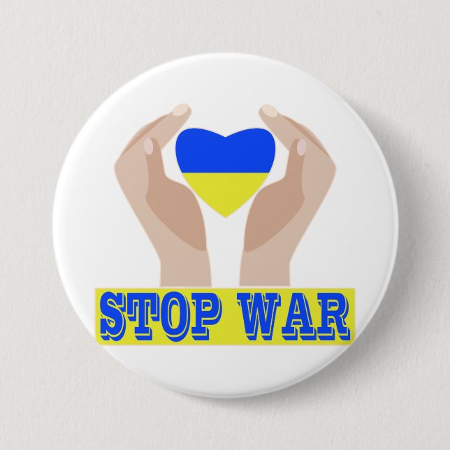 Stop war Ukrainian flag heart in hands  3 Inch Round Button (Front)