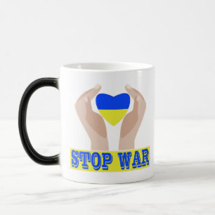 Stop war Ukrainian flag heart in hands Magic Mug