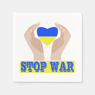 Stop war Ukrainian flag heart in hands Napkin