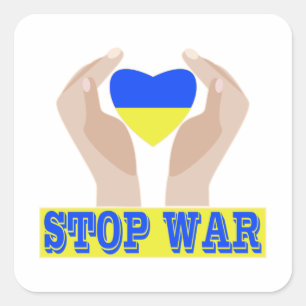 Stop war Ukrainian flag heart in hands   Square Sticker