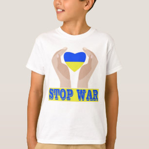 Stop war Ukrainian flag heart in hands   T-Shirt