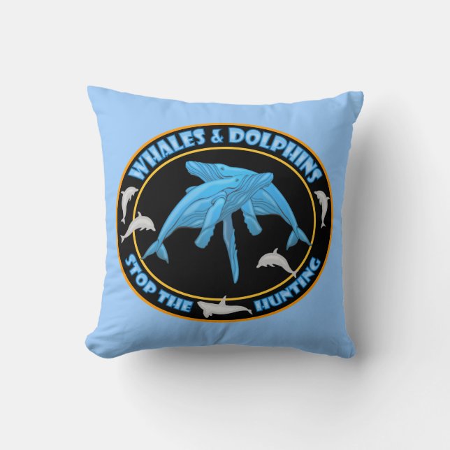 Stop Whale Hunting Throw Pillow (Front)