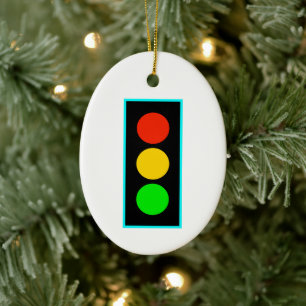 Stoplight with Light Blue Border Ceramic Ornament