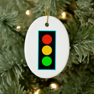 Stoplight with Light Blue Border Ceramic Ornament