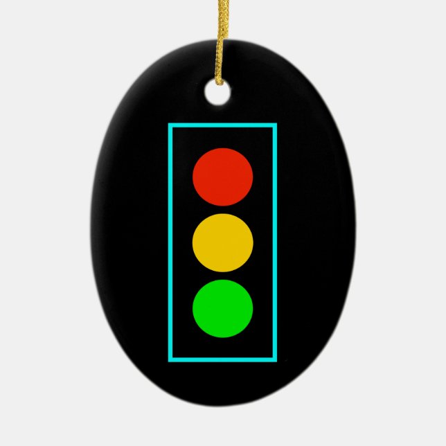 Stoplight with Light Blue Border Ceramic Ornament (Front)