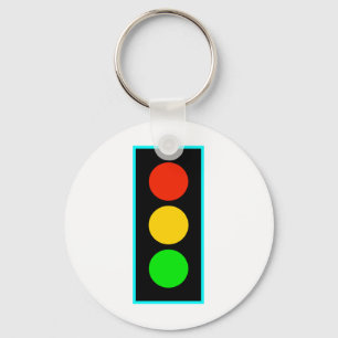Stoplight with Light Blue Border Keychain