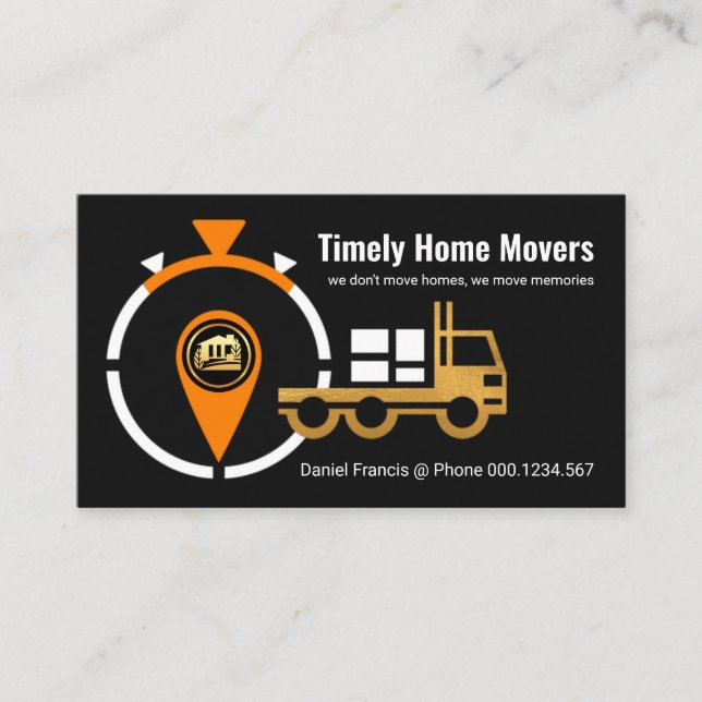 Stopwatch Gold Truck Home Moving Business Card (Front)
