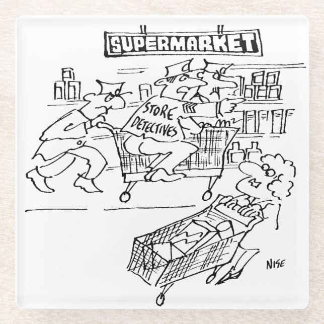 Store Detectives at a Supermarket Glass Coaster (Front)