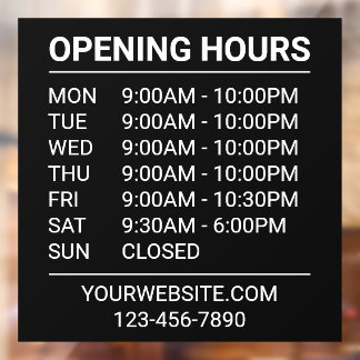 Store Hours Opening Hours Minimalist Black Window Cling