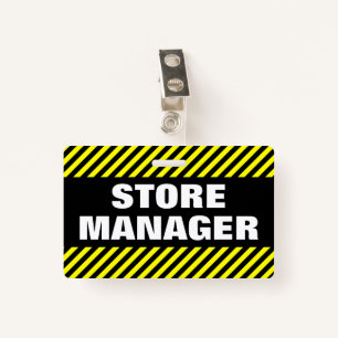 "STORE MANAGER" + Black & Yellow Stripes Badge