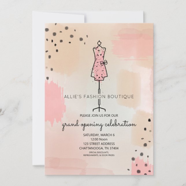 Store Opening Grand Opening Dress Form Pink Invitation (Front)