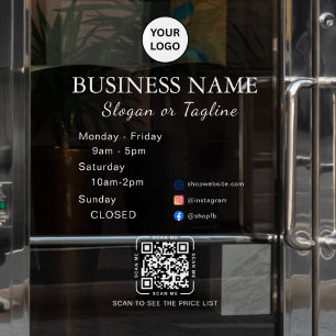 Store Opening Hours Modern Script & Qr, Social Window Cling