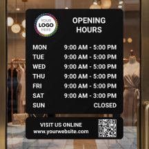 Store Opening Hours Signage With QR Code - Black