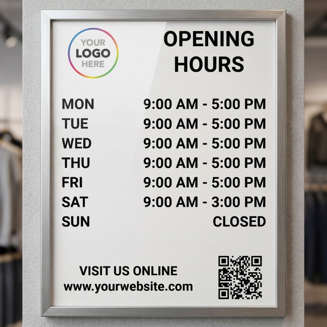 Store Opening Hours With Logo + QR Code - Modern Poster (Creator Uploaded)