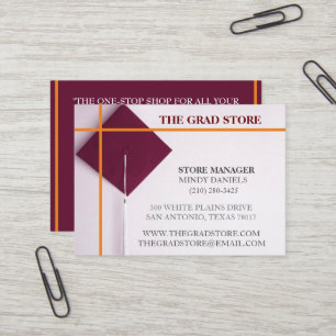 Store Retailer Orange & Wine Colour Graduation Cap Business Card