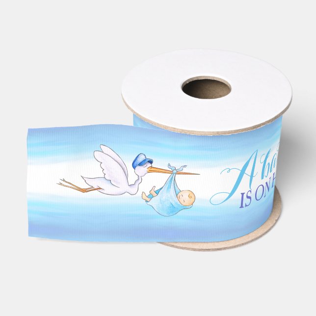 Stork a baby boy is on his way baby shower ribbon grosgrain ribbon (Spool)