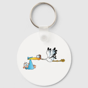 Stork and Baby Boy Keychain