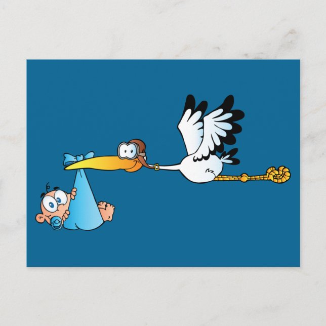 Stork and Baby Boy Postcard (Front)