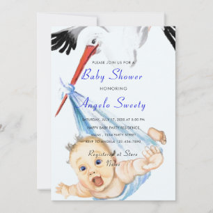 Stork and Baby Boy Shower Invitation Example