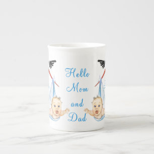 Stork and Baby Funny Bone China Mug with Text