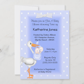 Stork and Twin Boys Shower Invitations