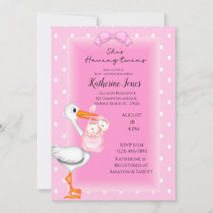 Stork and Twin Girls Shower Invitations