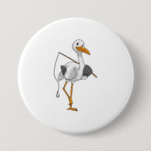 Stork as Fisher with Fishing rod 3 Inch Round Button