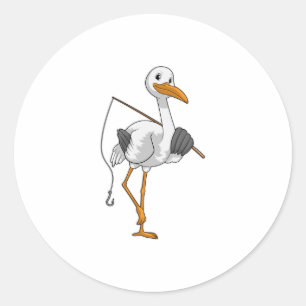 Stork as Fisher with Fishing rod Classic Round Sticker