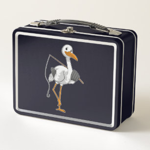Stork as Fisher with Fishing rod Metal Lunch Box