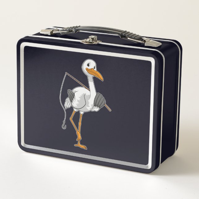 Stork as Fisher with Fishing rod Metal Lunch Box (Front)