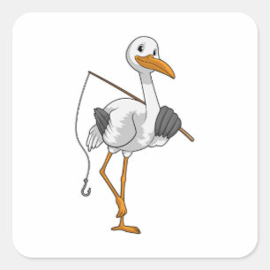 Stork as Fisher with Fishing rod Square Sticker