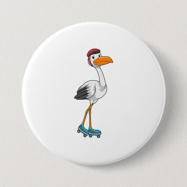 Stork as Inline skater with Roller skates 3 Inch Round Button (Front)