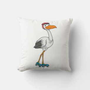 Stork as Inline skater with Roller skates Throw Pillow