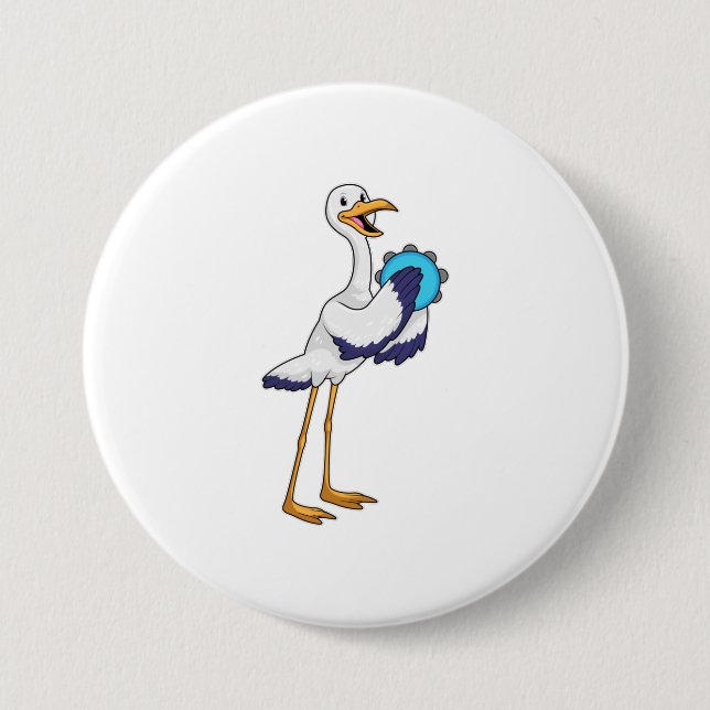Stork as Musician with Tambourine 3 Inch Round Button (Front)