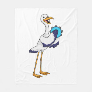 Stork as Musician with Tambourine Fleece Blanket
