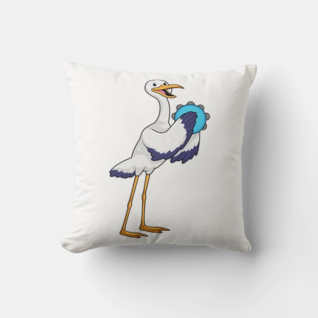 Stork as Musician with Tambourine Throw Pillow (Front)