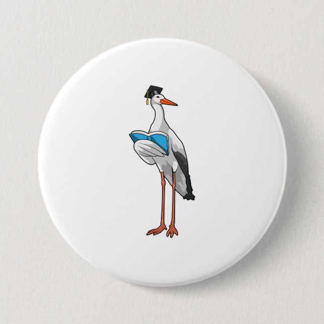 Stork as Teacher with Book 3 Inch Round Button (Front)
