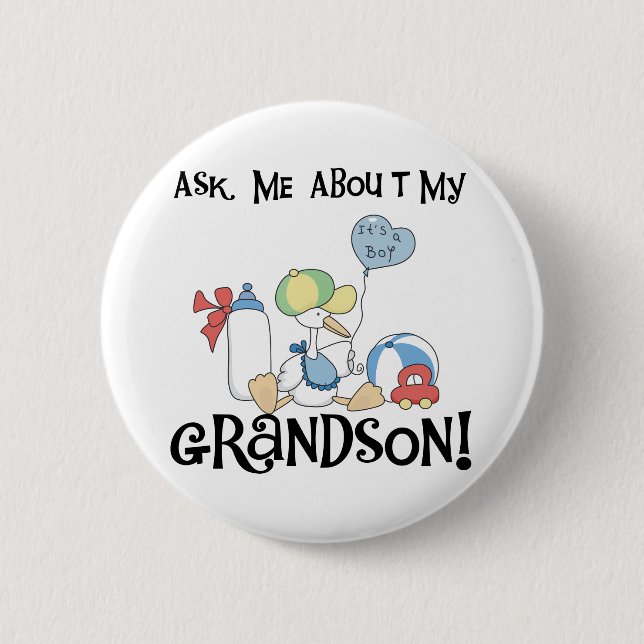 Stork Ask About Grandson 2 Inch Round Button (Front)
