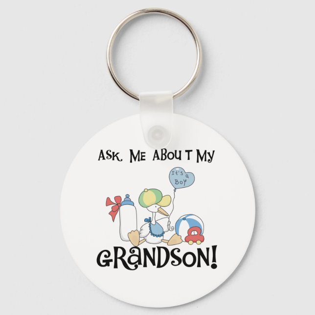 Stork Ask About Grandson Keychain (Front)